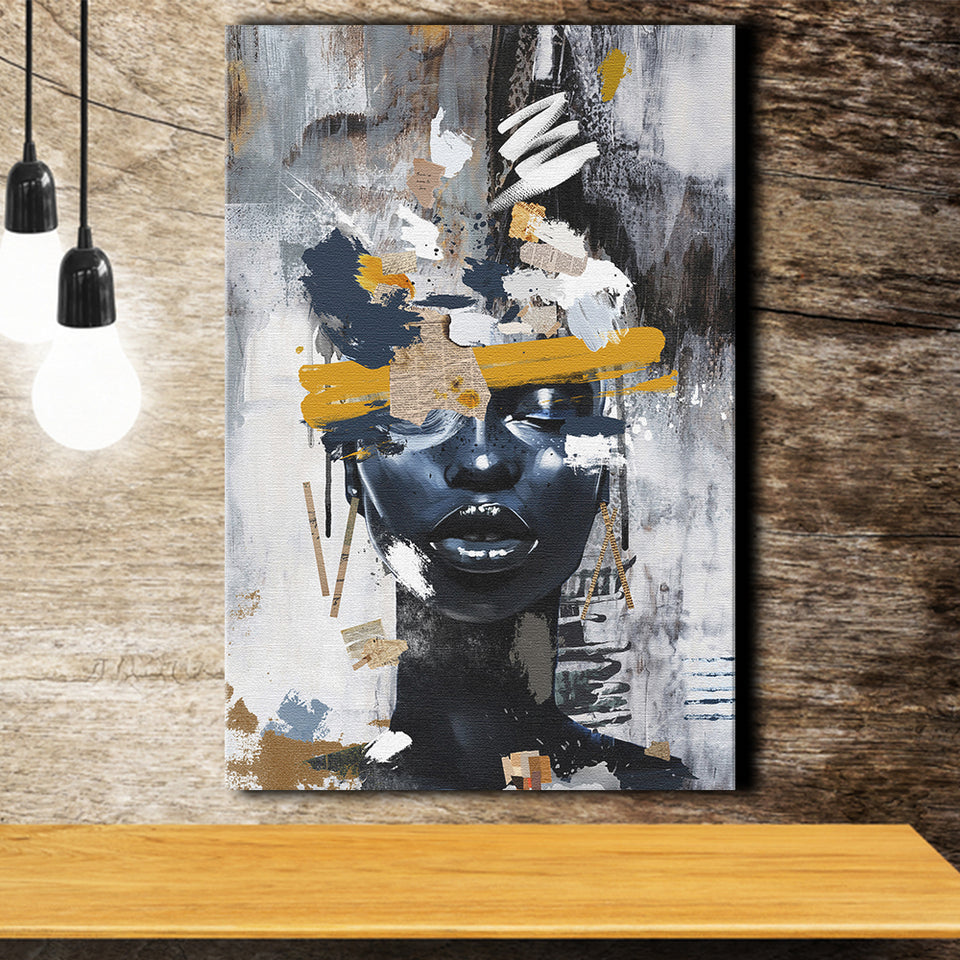Abstarct Unique Face Art African Woman Mixed Color, Canvas Prints Wall Art Decor, Painting Canvas