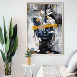 Abstarct Unique Face Art African Woman Mixed Color, Framed Canvas Prints Wall Art Decor, Floating Frame
