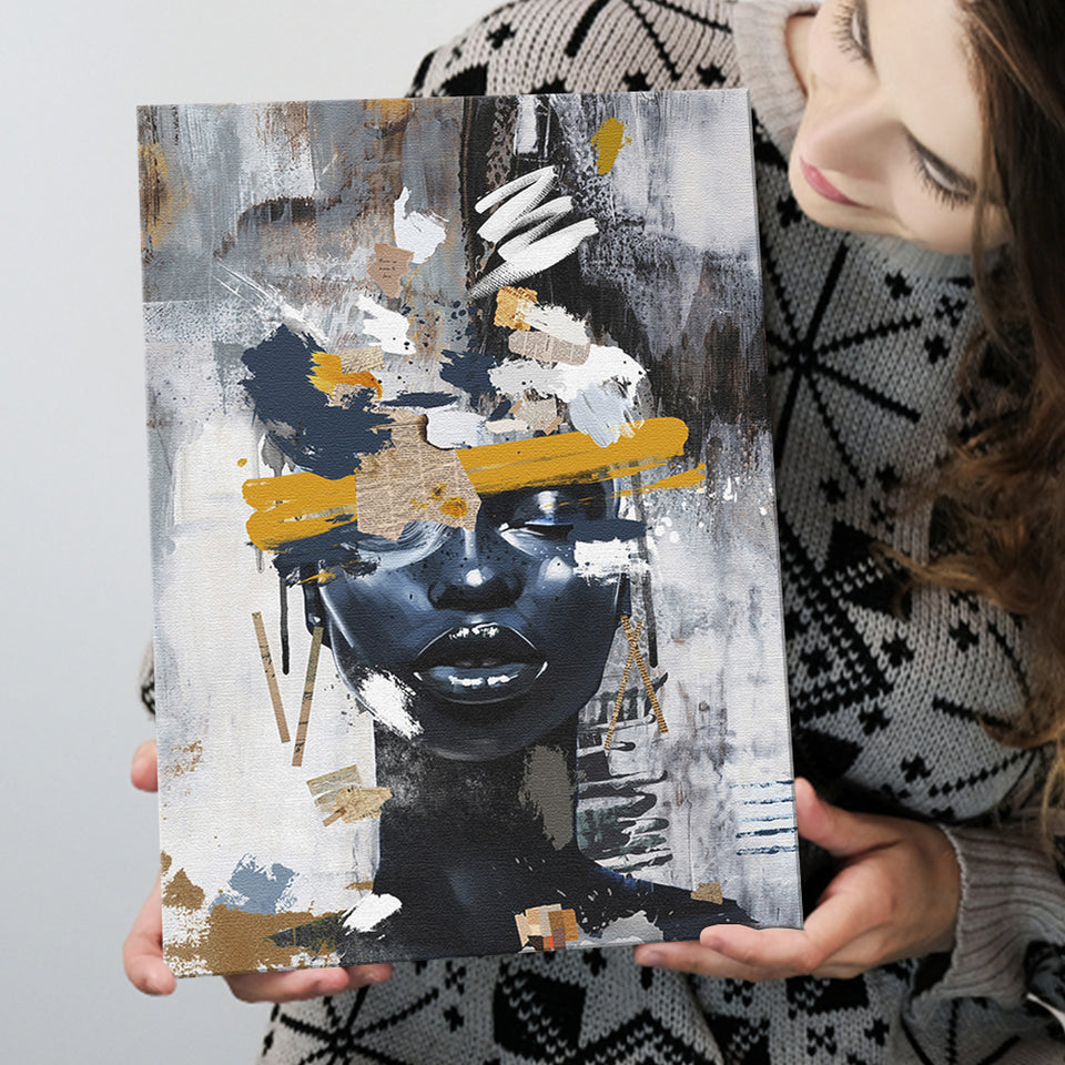 Abstarct Unique Face Art African Woman Mixed Color, Canvas Prints Wall Art Decor, Painting Canvas