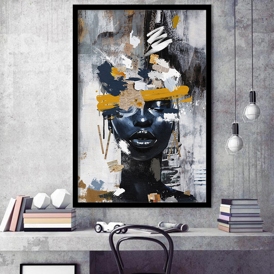 Abstarct Unique Face Art African Woman Mixed Color, Framed Art Prints Wall Art Decor, Framed Picture Print