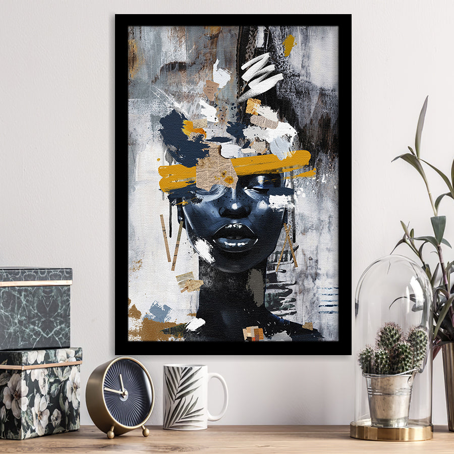 Abstarct Unique Face Art African Woman Mixed Color, Framed Art Prints Wall Art Decor, Framed Picture Print