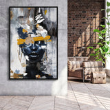 Abstarct Unique Face Art African Woman Mixed Color, Framed Canvas Prints Wall Art Decor, Floating Frame
