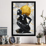 Abstract African Womon And Golden Moon, Grey And Golden Art, Framed Art Prints Wall Art Decor, Framed Picture