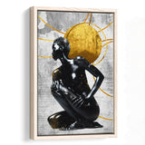 Abstract African Womon And Golden Moon, Grey And Golden Art, Framed Canvas Prints Wall Art Decor, Floating Frame