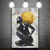 Abstract African Womon And Golden Moon, Grey And Golden Art, Canvas Prints Wall Art Decor, Painting Canvas