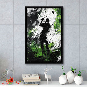 Abstract Man Palying Golf, Oil Painting, Golf Art Print, Floating Frame, Framed Canvas Print Wall Art