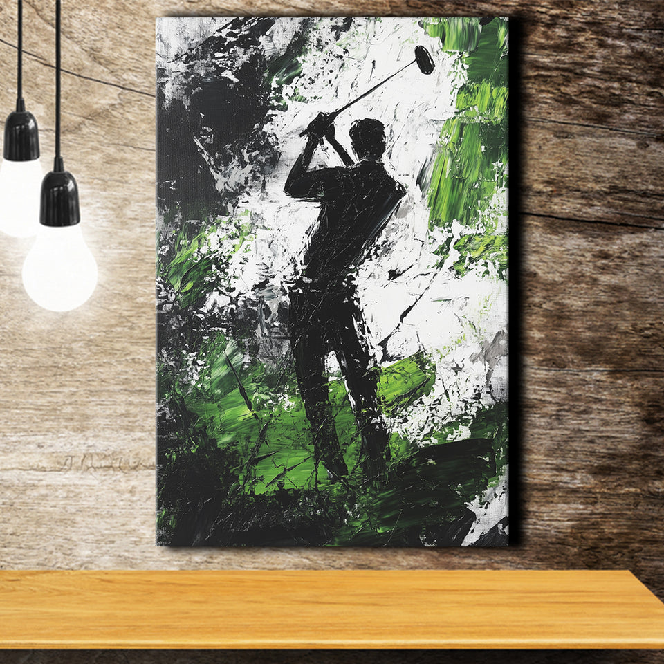 Abstract Man Palying Golf, Oil Painting, Golf Art Print, Gift for him, Canvas Print Wall Art