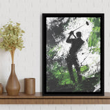 Abstract Man Palying Golf, Oil Painting, Golf Art Print, Floating Frame, Framed Canvas Print Wall Art