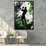 Abstract Man Palying Golf, Oil Painting, Golf Art Print, Floating Frame, Framed Canvas Print Wall Art