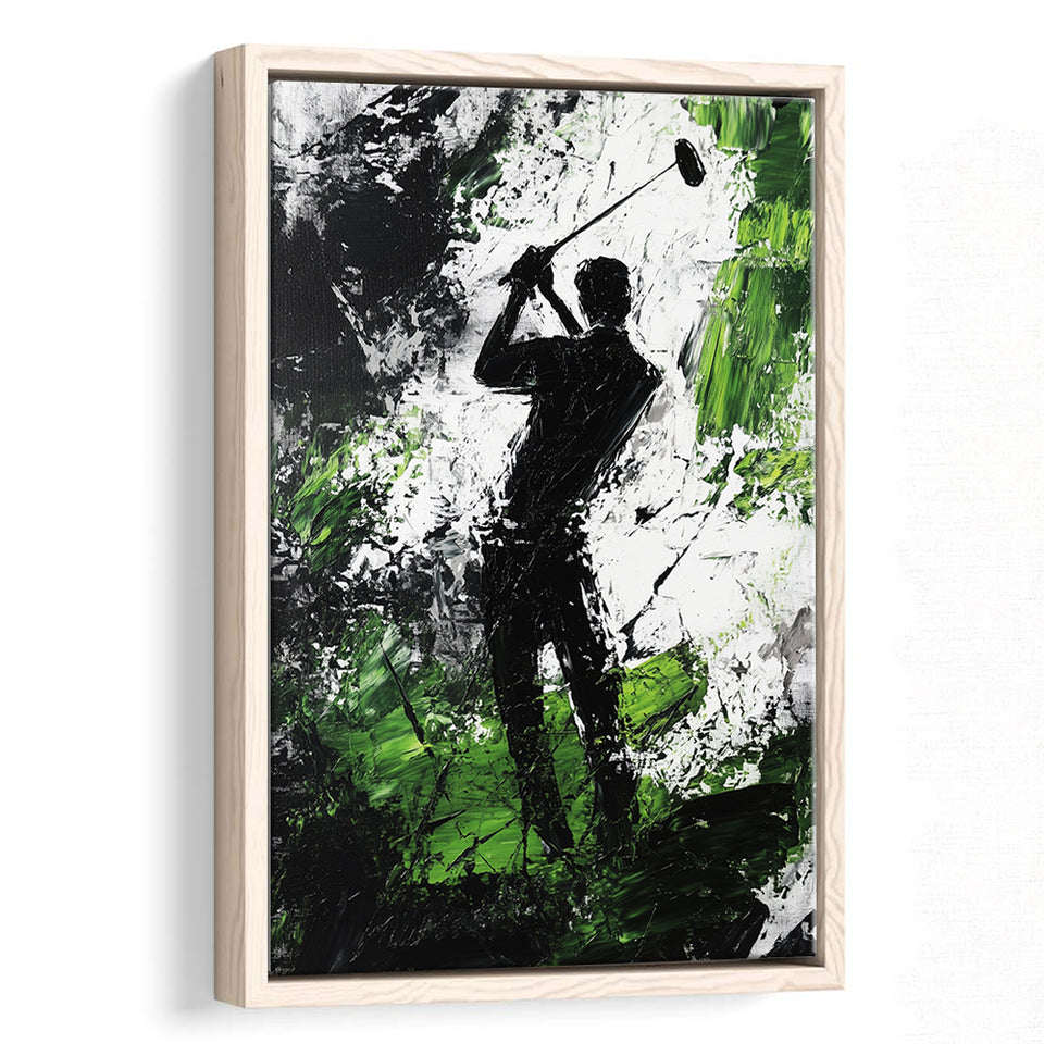 Abstract Man Palying Golf, Oil Painting, Golf Art Print, Floating Frame, Framed Canvas Print Wall Art