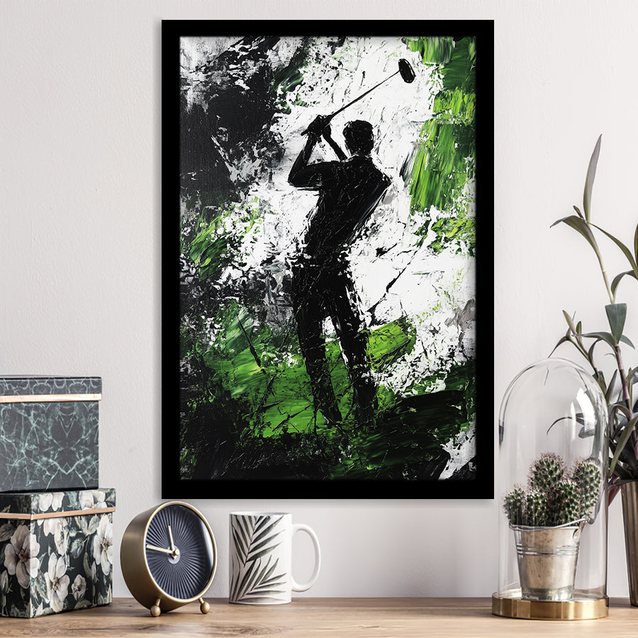 Abstract Man Palying Golf, Oil Painting, Golf Art, Gift for him, Framed Art Print Wall Decor