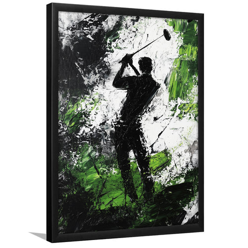 Abstract Man Palying Golf, Oil Painting, Golf Art, Gift for him, Framed Art Print Wall Decor