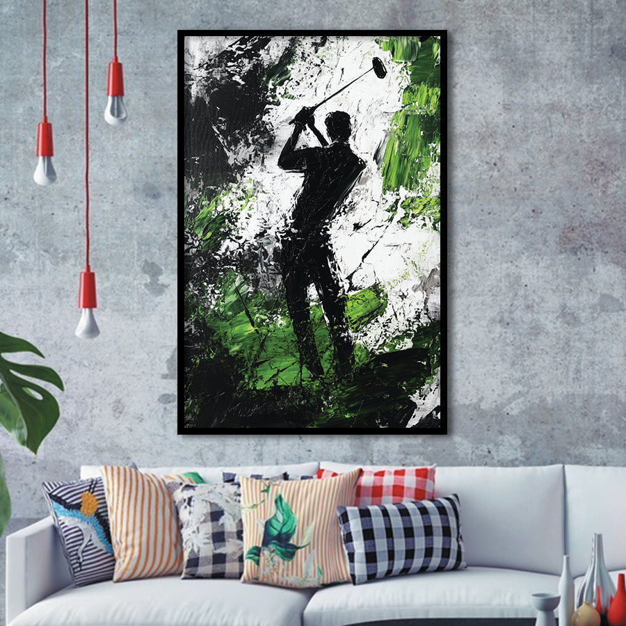 Abstract Man Palying Golf, Oil Painting, Golf Art, Gift for him, Framed Art Print Wall Decor