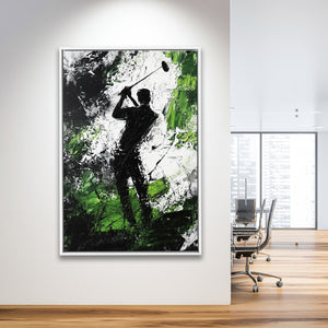 Abstract Man Palying Golf, Oil Painting, Golf Art Print, Floating Frame, Framed Canvas Print Wall Art