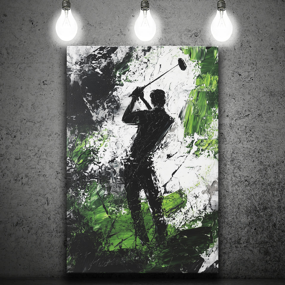 Abstract Man Palying Golf, Oil Painting, Golf Art Print, Gift for him, Canvas Print Wall Art