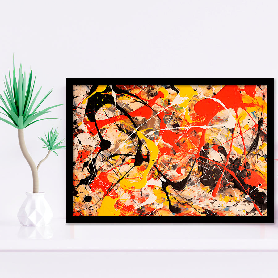 Abstract Mixed Color Red Black Yellow, Framed Art Print Wall Decor, Framed Picture