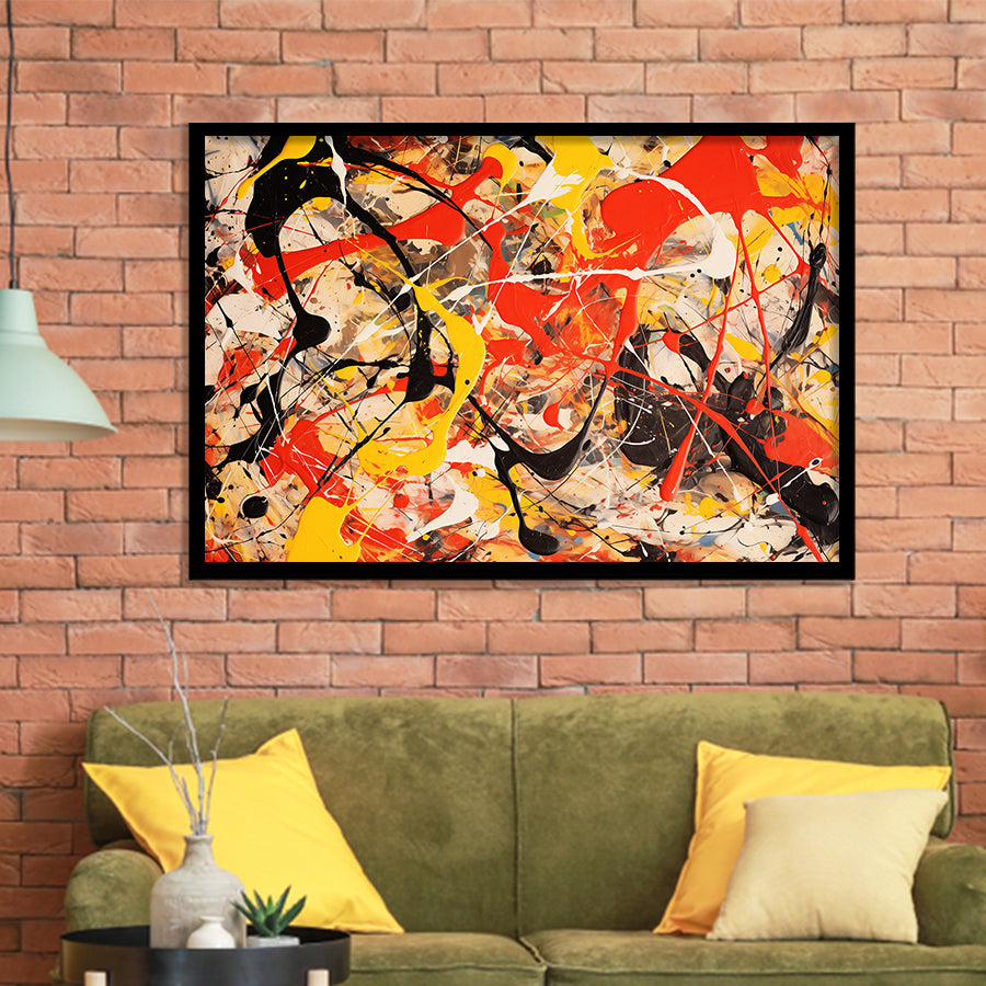 Abstract Mixed Color Red Black Yellow, Framed Art Print Wall Decor, Framed Picture