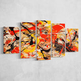 Abstract Mixed Color Red Black Yellow, 5 Panels Mixed Large Canvas, Canvas Prints Wall Art Decor