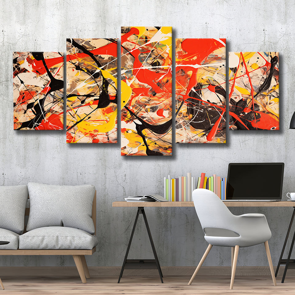Abstract Mixed Color Red Black Yellow, 5 Panels Mixed Large Canvas, Canvas Prints Wall Art Decor