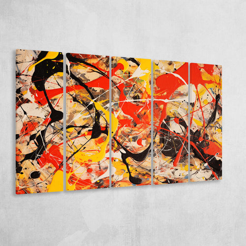 Abstract Mixed Color Red Black Yellow, 5 Panels Extra Large Canvas, Canvas Prints Wall Art Decor