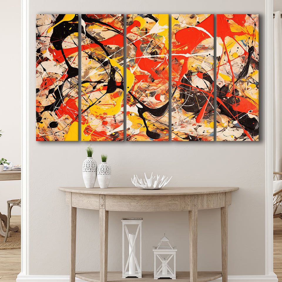 Abstract Mixed Color Red Black Yellow, 5 Panels Extra Large Canvas, Canvas Prints Wall Art Decor