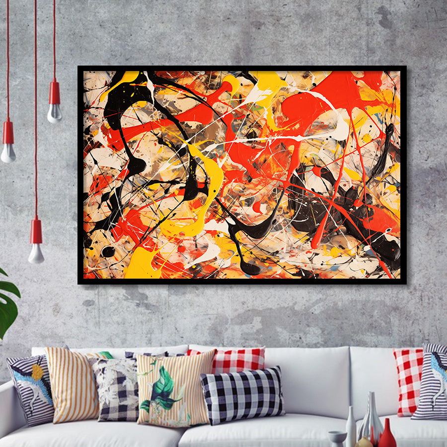Abstract Mixed Color Red Black Yellow, Framed Art Print Wall Decor, Framed Picture