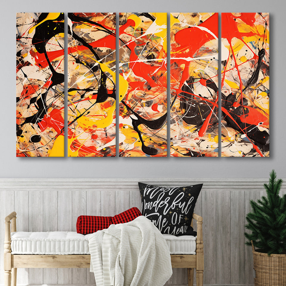 Abstract Mixed Color Red Black Yellow, 5 Panels Extra Large Canvas, Canvas Prints Wall Art Decor