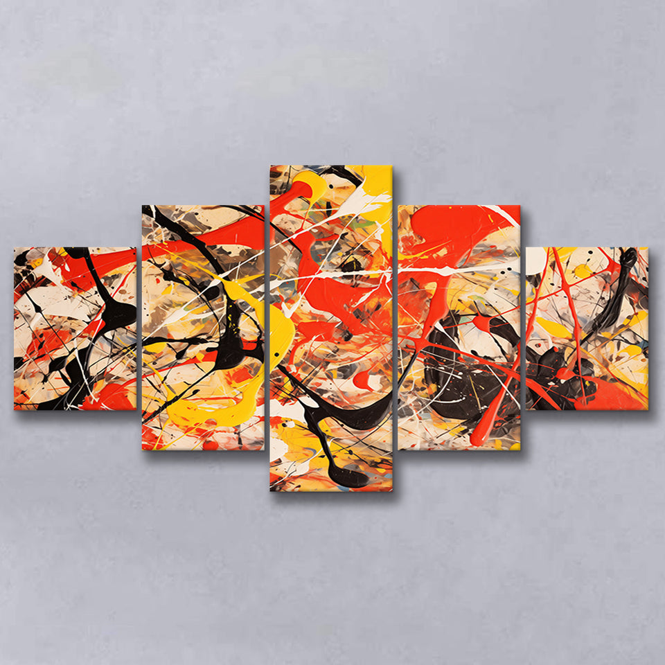 Abstract Mixed Color Red Black Yellow, 5 Panels Mixed Large Canvas, Canvas Prints Wall Art Decor