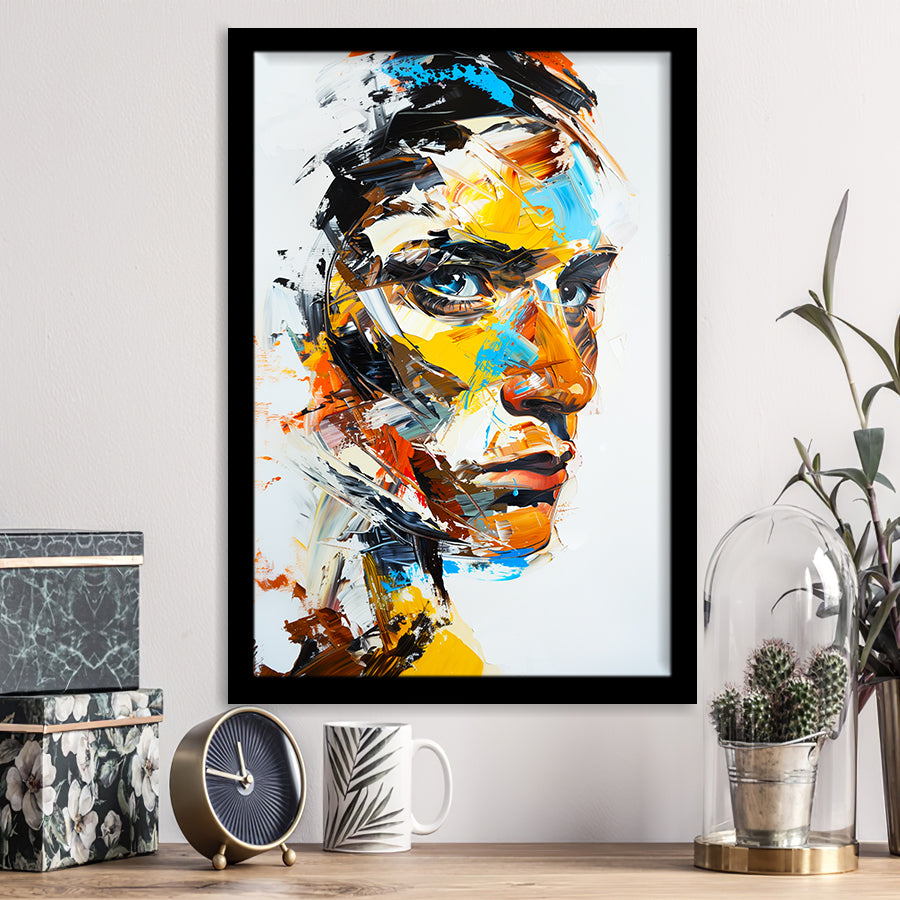 Abstract Unique Man Face Oil Painting, Framed Art Print Wall Decor, Framed Picture