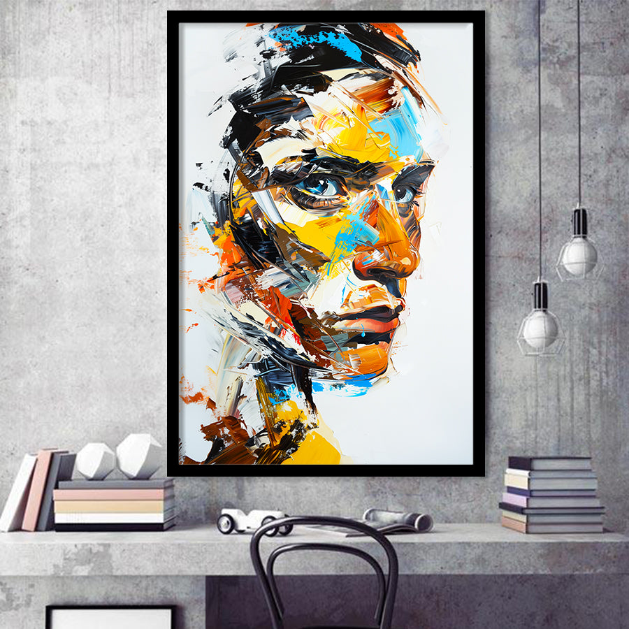 Abstract Unique Man Face Oil Painting, Framed Art Print Wall Decor, Framed Picture