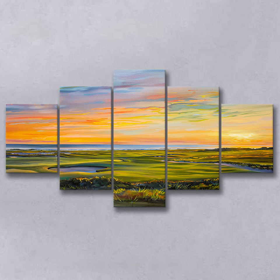 Acrylic Painting Overview Kiawah Island Golf Resort, Golf Art Print, Mixed 5 Panel, Canvas Prints Wall Art