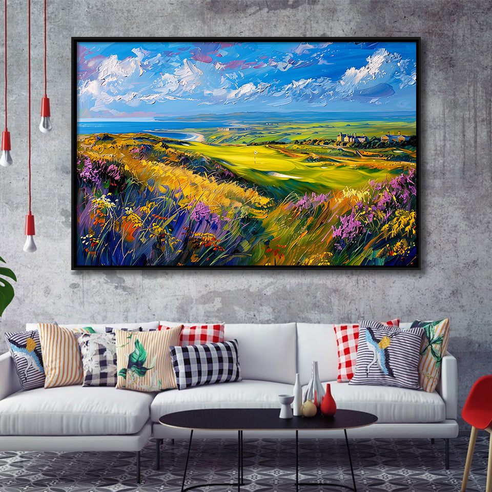 Acrylic Painting St. Andrews Golf Club Old Course, Golf Art Print, Gift for him, Framed Canvas Prints Wall Art