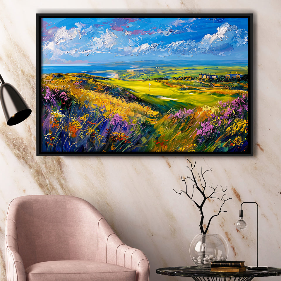 Acrylic Painting St. Andrews Golf Club Old Course, Golf Art Print, Gift for him, Framed Canvas Prints Wall Art