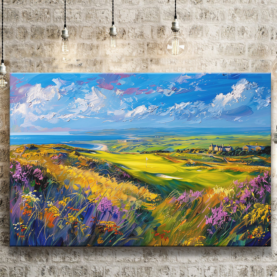 Acrylic Painting St. Andrews Golf Club Old Course, Golf Art Print, Gift for him, Canvas Prints Wall Art