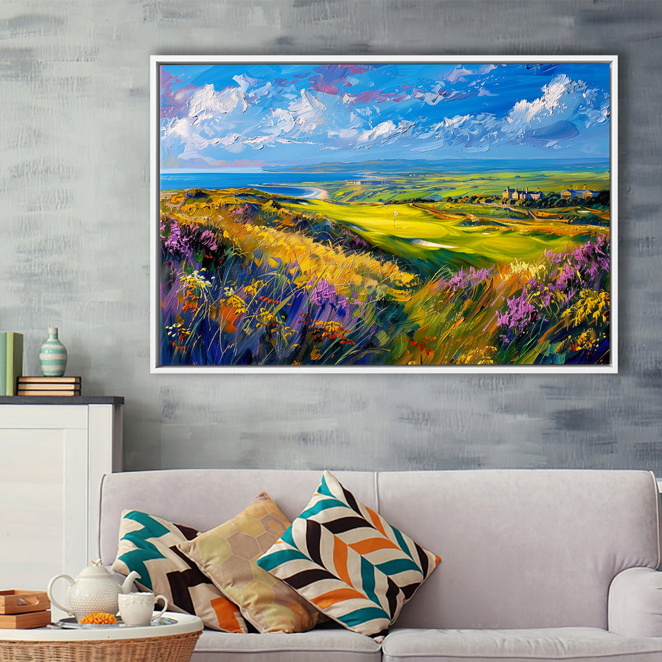 Acrylic Painting St. Andrews Golf Club Old Course, Golf Art Print, Gift for him, Framed Canvas Prints Wall Art