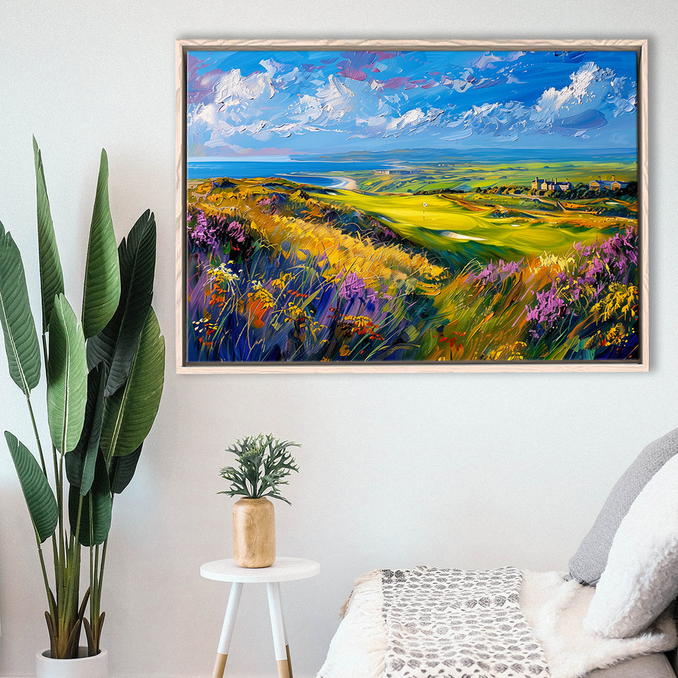 Acrylic Painting St. Andrews Golf Club Old Course, Golf Art Print, Gift for him, Framed Canvas Prints Wall Art