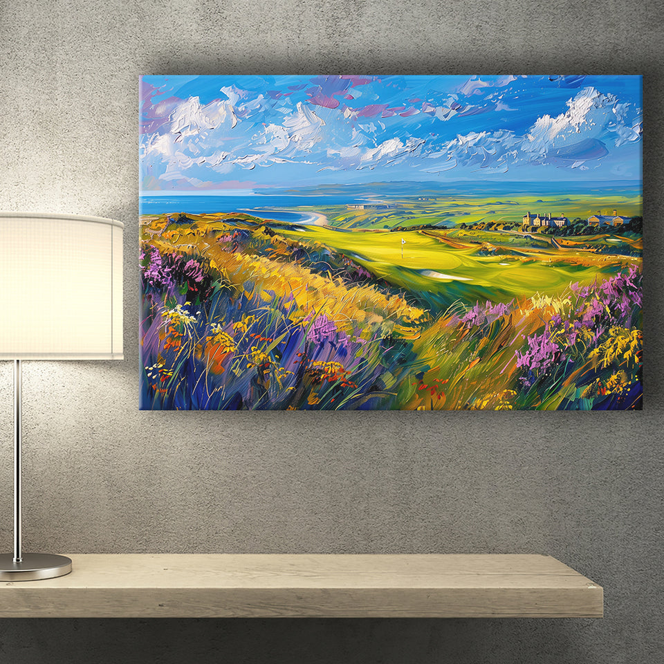 Acrylic Painting St. Andrews Golf Club Old Course, Golf Art Print, Gift for him, Canvas Prints Wall Art