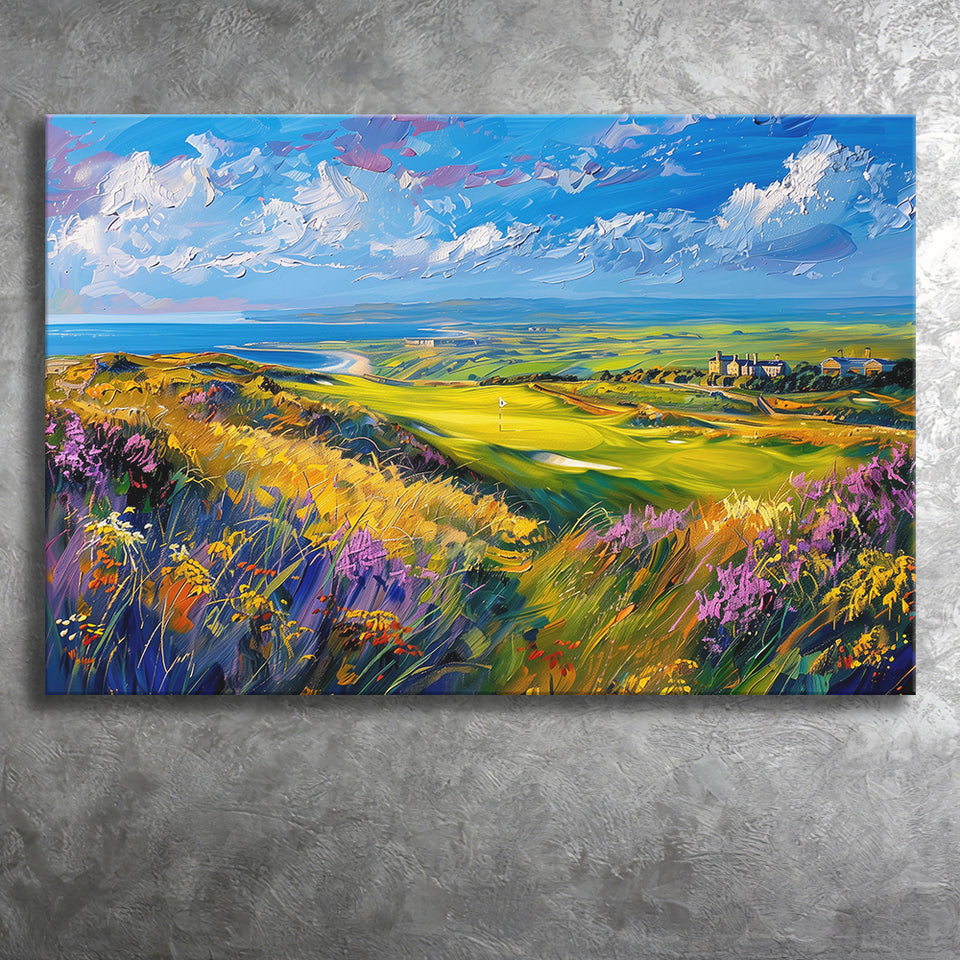 Acrylic Painting St. Andrews Golf Club Old Course, Golf Art Print, Gift for him, Canvas Prints Wall Art