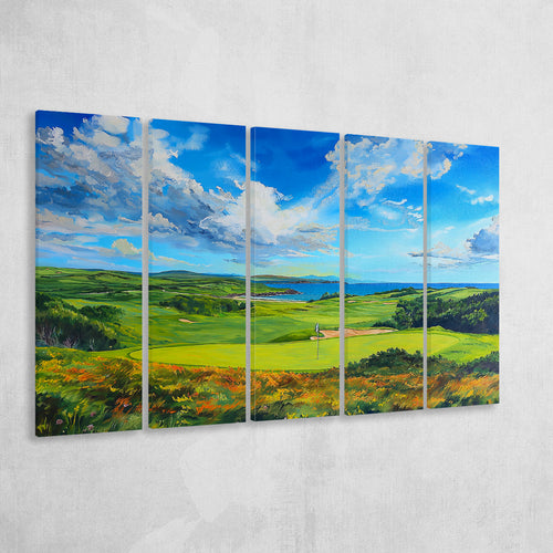 Acrylic Painting Turnberry Golf Club Alisa Course, Golf Art Print, Extra Large 5 Panel, Canvas Prints Wall Art