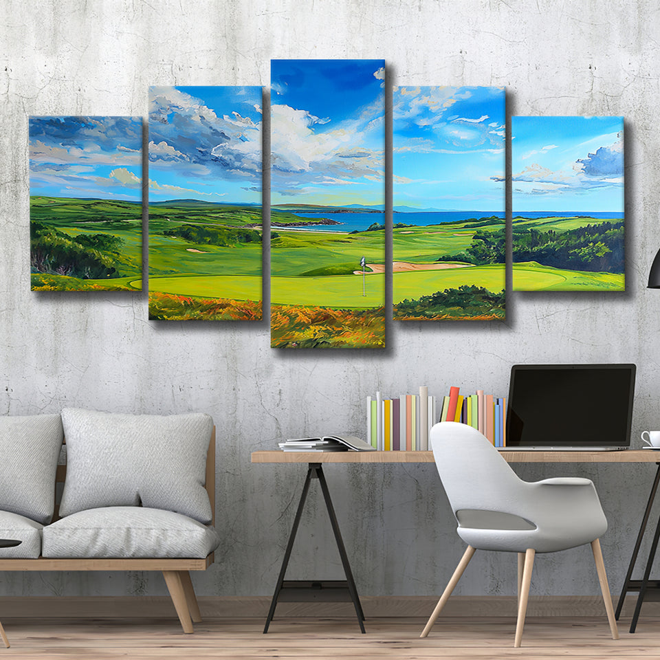 Acrylic Painting Turnberry Golf Club Alisa Course, Golf Art Print, Mixed 5 Panel, Canvas Prints Wall Art