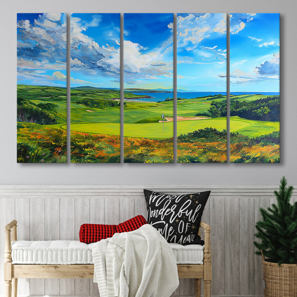 Acrylic Painting Turnberry Golf Club Alisa Course, Golf Art Print, Extra Large 5 Panel, Canvas Prints Wall Art