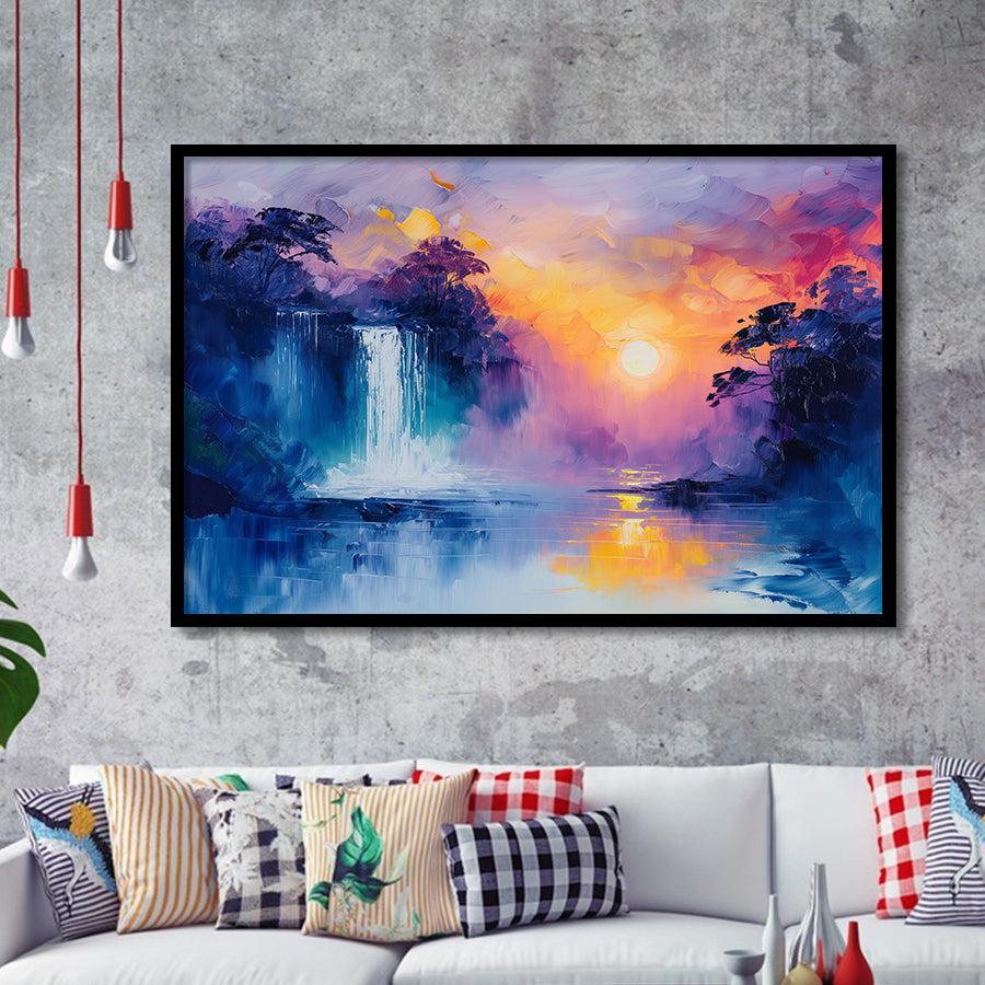 Acrylic Painting Waterfall In The Sunset, Painting Art, Framed Art Print Wall Art Home Decor