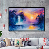 Acrylic Painting Waterfall In The Sunset, Painting Art, Framed Art Print Wall Art Home Decor
