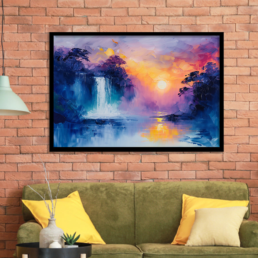 Acrylic Painting Waterfall In The Sunset, Painting Art, Framed Art Print Wall Art Home Decor