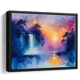 Acrylic Painting Waterfall In The Sunset, Floating Frame, Framed Canvas Print Wall Art Home Decor