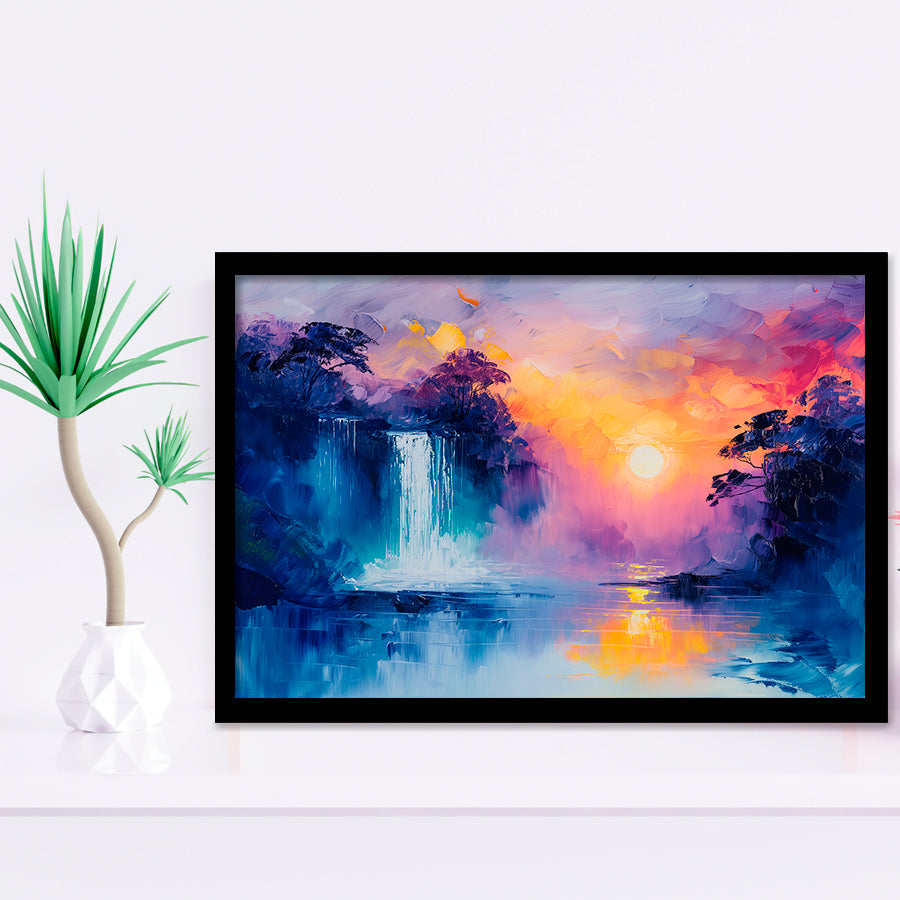 Acrylic Painting Waterfall In The Sunset, Painting Art, Framed Art Print Wall Art Home Decor