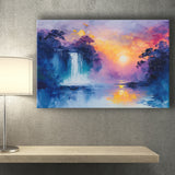 Acrylic Painting Waterfall In The Sunset, Art Print, Canvas Print Wall Art Home Decor
