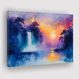 Acrylic Painting Waterfall In The Sunset, Art Print, Canvas Print Wall Art Home Decor