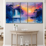 Acrylic Painting Waterfall In The Sunset, Extra Large Canvas, Canvas Print Wall Art Decor