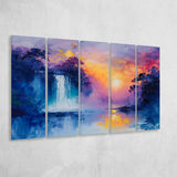 Acrylic Painting Waterfall In The Sunset, Extra Large Canvas, Canvas Print Wall Art Decor
